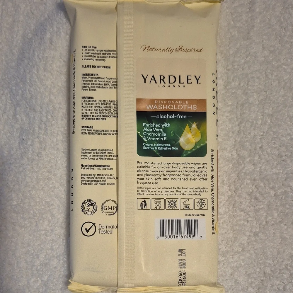 Yardley London Disposable Wash Cloths 18 12x8 Cloths